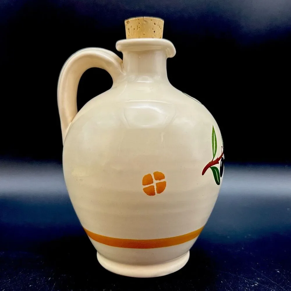 Nuova Coli Italy Ceramic Olive Oil Cruet Hand Painted Olio Jug Italian Pottery